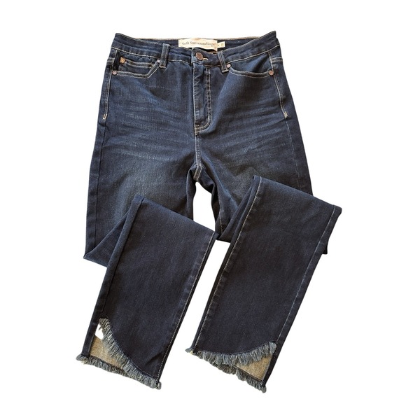 Soft Surroundings Denim - Soft Surroundings Dark High Rise Frayed Stretch Skinny Jeans Women's Size 4